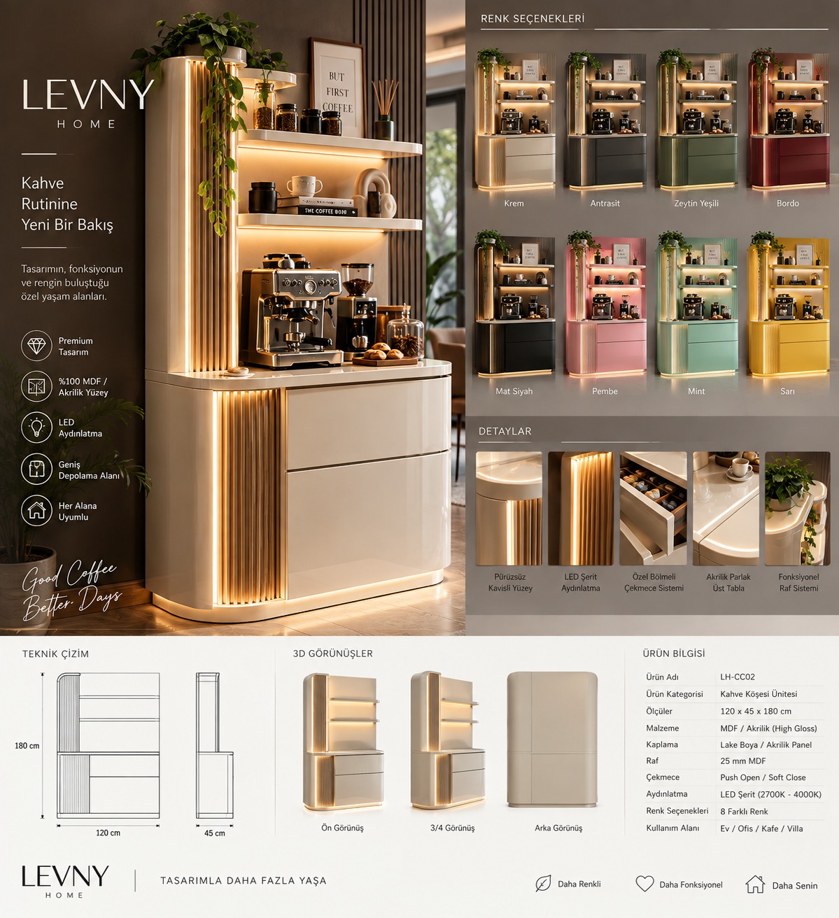 LH–CC02 ışıklı, kavisli kahve köşesi